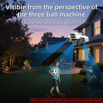 6K 12MP Outdoor WiFi Camera Three Screen Three Lens 10X Zoom PTZ Automatic Tracking Audible Visual Alarm Security Cam