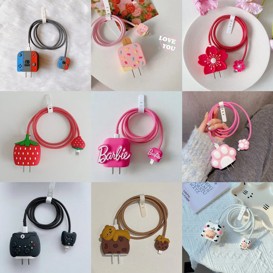 4pcs New Flower Charging Data Cable Protector for iPhone 18/20w Charger Protective Cover Winder Accessories for Iphone 14 15