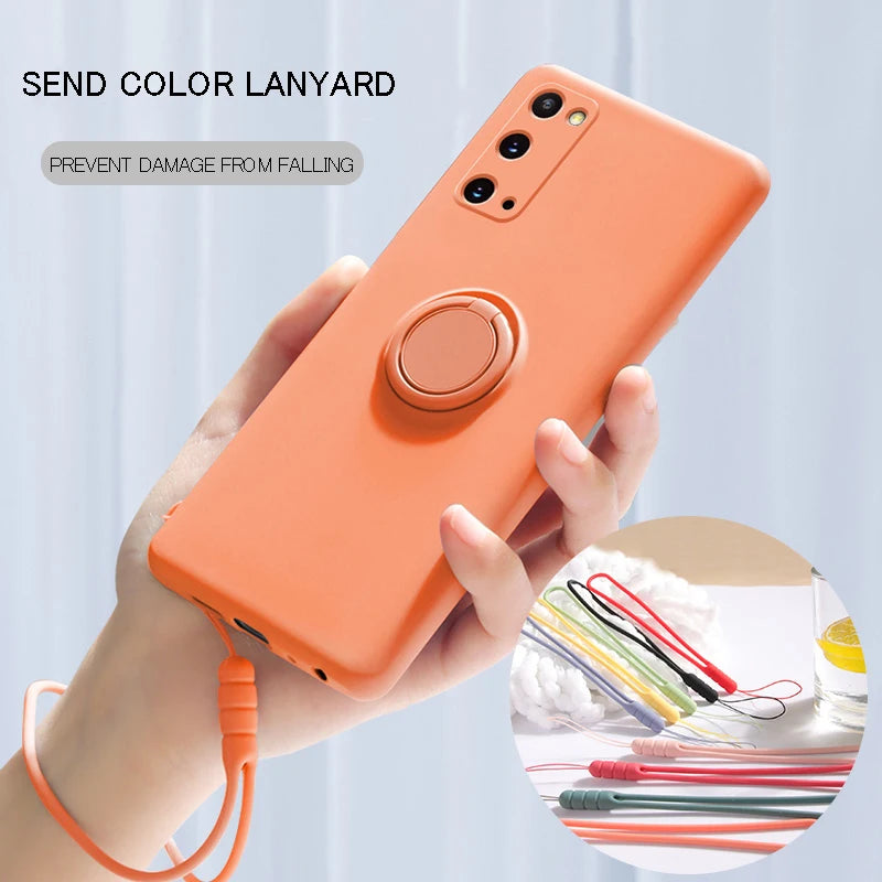 Ring Holder Magnetic Case For Samsung Galaxy S21 S22 Ultra S20 S21 FE S10 Plus Note 20 S9 Plus Soft Liquid Silicone Stand Cover
