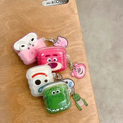Cartoon Strawberry Bear Case for AirPods 4 Pro2 Pro 3 2 1 Bluetooth Earphone Protective Cover with Keychain