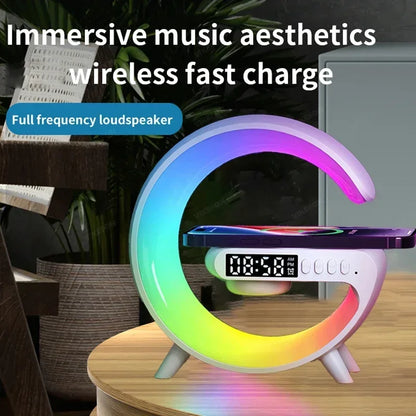 Multifunction Wireless Charger Pad Stand Speaker TF RGB Night Light Fast Charging Station for iPhone 16 15 Samsung Xiaomi Huawei