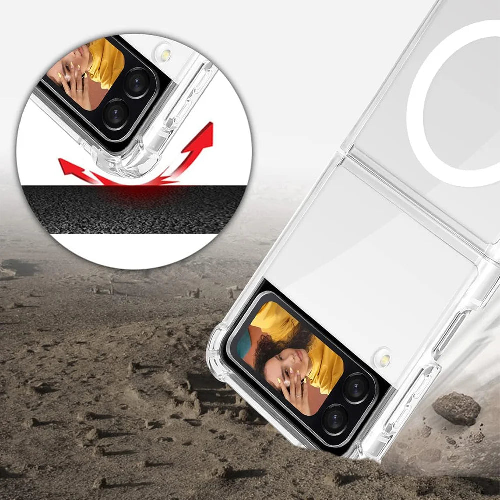 Magnetic Transparent For Samsung Galaxy Z Flip 3/4/5 Magsafe  Case Durable Air-Cushioned Support Wireless Charging Phone Case