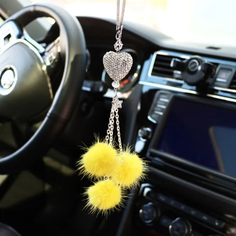 Fashion Diamond Car Accessorie Bling Hairball Pendant Auto Rearview Mirror Pendant Birthday Gift Auto Decoraction Ornaments