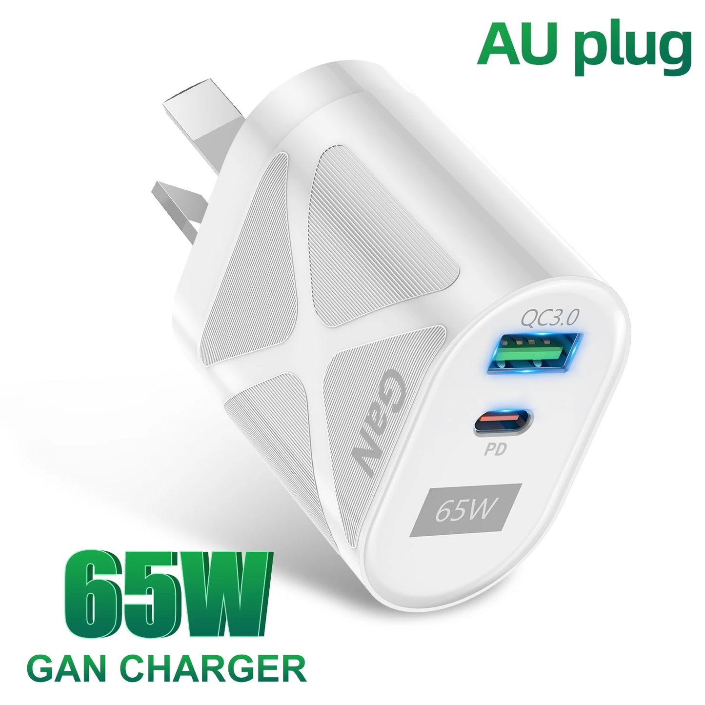 65W Gan Charger for Australia New Zealand AU Plug PD 33W Fast Charger QC 3.0 USB Adapter for iPhone 15 14 13 Pro Max Samsung S23