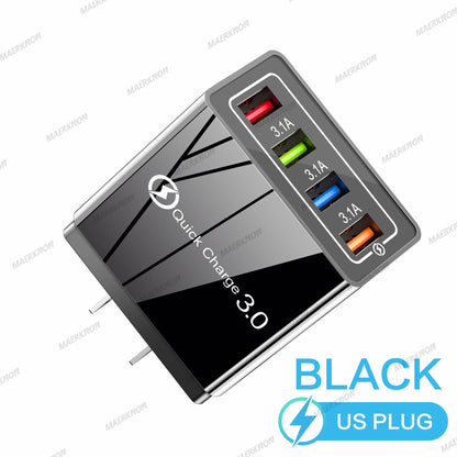 3A USB Charger 4 Ports USB Quick Charge 3.0 EU US Plug For iPhone Samsung Xiaomi Poco Fast Charging Mobile Phone Charger Adapter