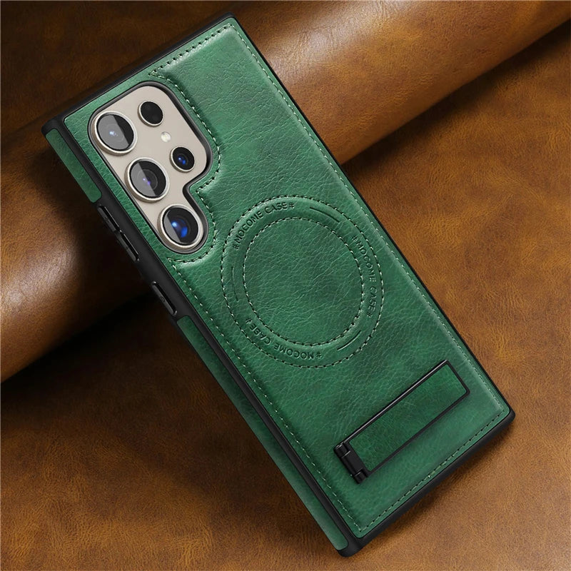 Luxury Leather Magnetic Fold Stand Holder Case For Samsung S25 S24 Ultra S23 Plus S22 Wireless Charging Shockproof Soft Cover