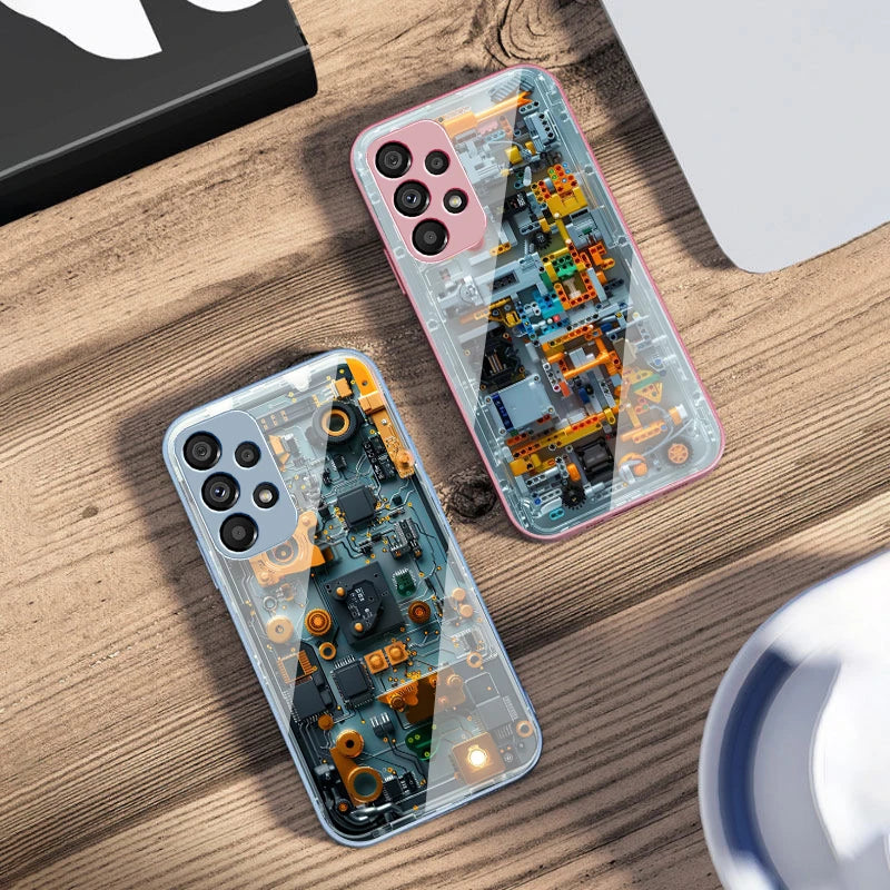 Mechanical device black For Samsung Galaxy S10 4G S20 11E 30 S21 22 S24 Fe Pro S23 S25 Ultra 5G S9 Tempered Glass Phone Case