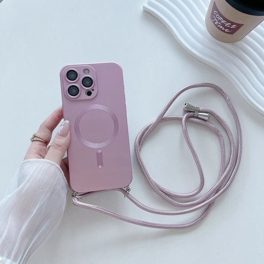 Crossbody Strap Cord Matte Magnetic Cases For iPhone 15 14 13 12 11 Pro Max 14 15 Plus Lanyard Rope For Magsafe Shockproof Cover
