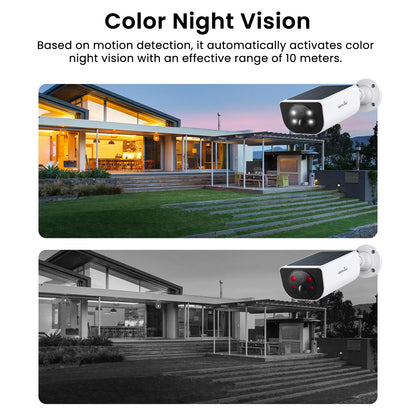 Wansview Outdoor Solar Security Camera with Battery 3MP 2.4G WIFI Camera Battery Cloud Storage Color Night Vision 2-Way Audio