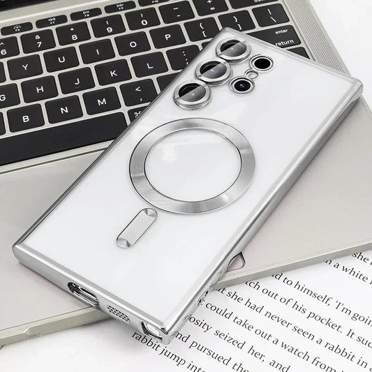 Plating Transparent Magsafe Case for Samsung Galaxy S25 S24 S22 S21 S23 Ultra Plus Magnetic Wireless charge Silicone Soft Cover