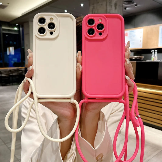 Phone Case For iPhone 14 13 15 16 Pro Max 16E 12 11 X XR XS 7 8 Plus SE 2020 Crossbody Adjustable Lanyard Strap Rope Soft Cover