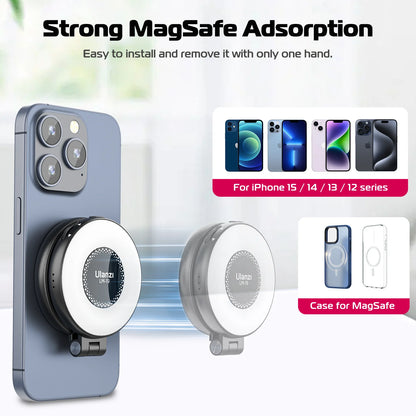 Ulanzi LM19 Mobile Phone Selfie Light Bi-color Pocket LED Magnetic Mini Ring Lamp Photography For iPhone 16 15 Apple 14 13 Pro
