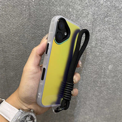Glitter Laser Matte Wrist Strap Case For iPhone 16 15 14 13 12 11 Pro Max 8 7 Plus XR XS X SE Colorful Lanyard Shockproof Cover