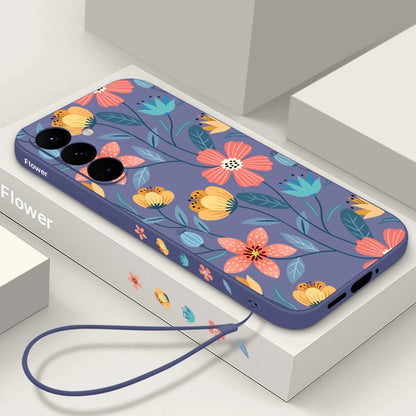 Colorful Flower Case For Samsung Galaxy S24 S23 S22 Ultra S21 S20 FE A56 A15 A35 A55 A52 A53 A54 5G S25 Silicone Lanyard Case