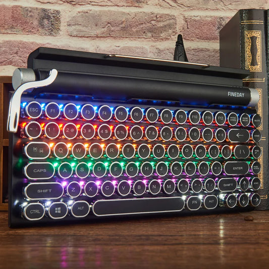 Dot Retro Typewriter Mechanical Keyboard Punk Keycap Mobile Tablet MAC Bluetooth True Mechanical Keyboard Color Backlight