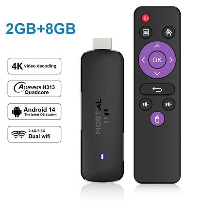 Android14 TV Stick  Mortal Q8 Global Version  Allwinner H313 Chip Wifi6 Voice Remote 8K 4K@60fps YouTube Stream TV stick 2G8G16G