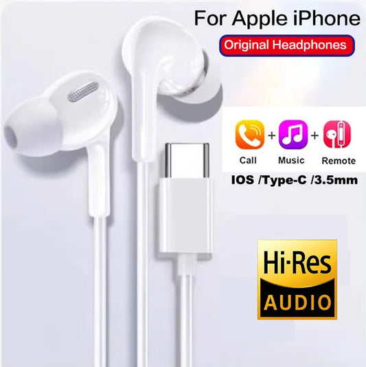 Original Wired Earphones For iPhone 17 16 15 Pro Max In-Ear Earbuds 14 13 12 Headphones For Samsung Xiaomi Headsets Accessories