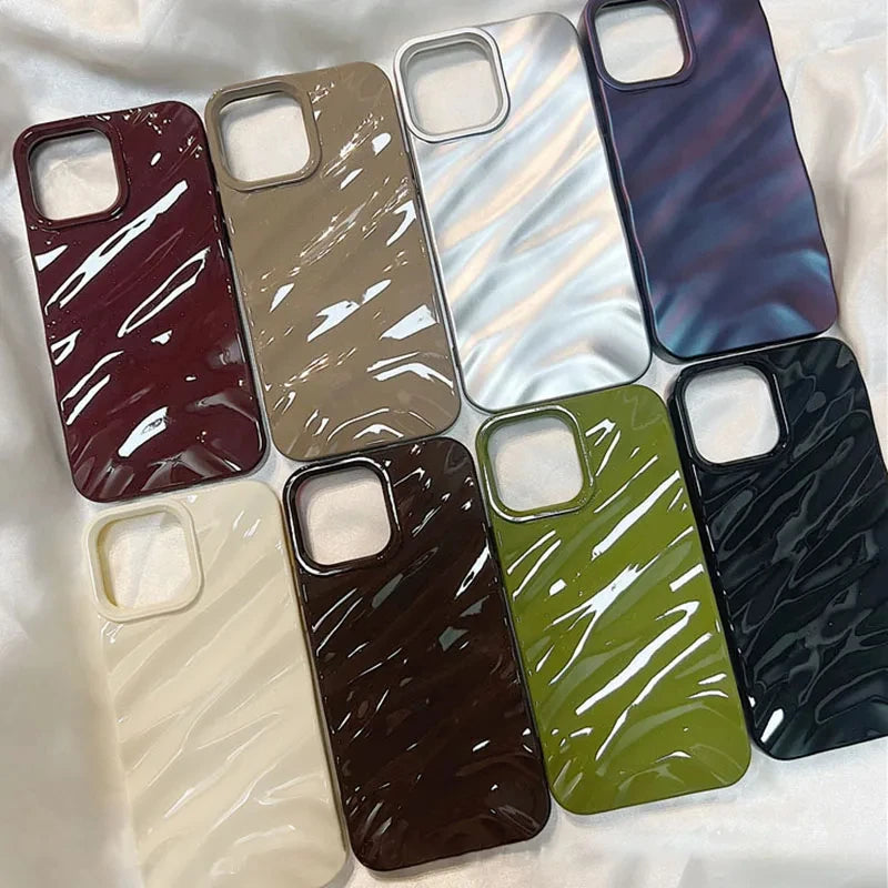Luxury 3D Wavy Pattern Phone Case For iPhone 16 15 14 13 12 Pro Max Plus Solid Color Glossy Soft Silicone Case Phone Accessories