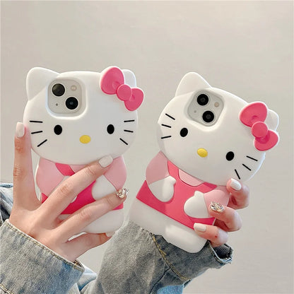 For iPhone 16 15 14 13 12 11 Pro Plus mini Max Xs XR 6 7 8 SE Silicone Bow Pink Hello Kitty Soft Cover Case