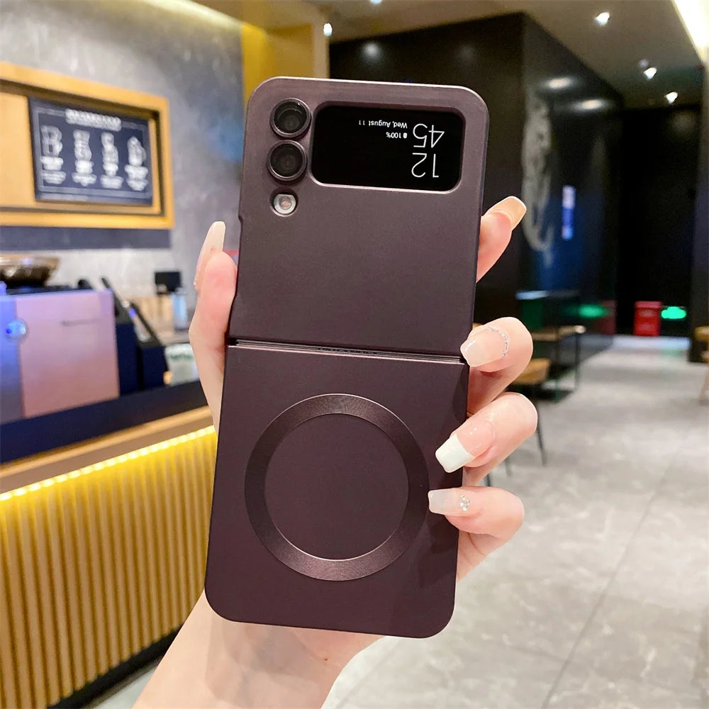 for Samsung ZFlip 4 Luxury for Magsafe Matte Case for Samsung Galaxy Z Flip 6 4 3 5 7 Flip4 Wireless Charger Soft Silicone Cover