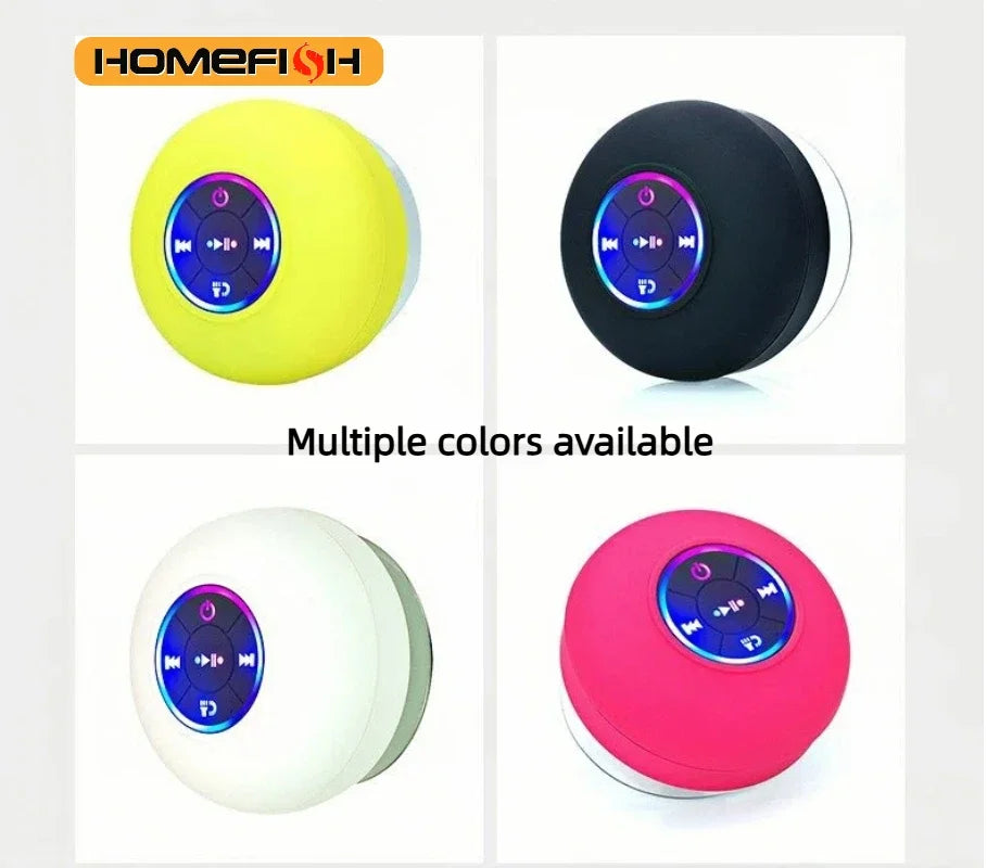 HOMEFISH Portable Waterproof Bluetooth Shower Speaker with RGB Light Suction Cup Wireless Speaker for Bathroom Kitchen Party etc