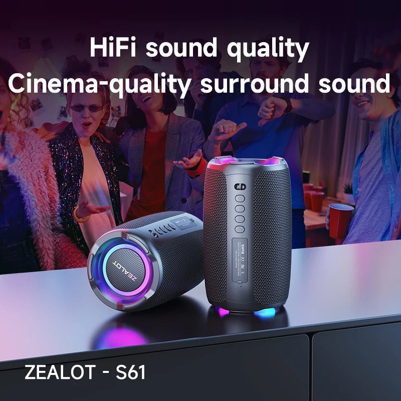 ZEALOT-S61 Bluetooth Speaker,with IPX6 Waterproof Protection and Outdoor Bass Sound for Backyard and Beach Party,10W Loudspeaker
