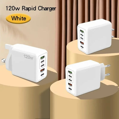 120W Multi Ports USB Charger Fast Charging Type C Mobile Phone Charger For iPhone 15 Huawei Samsung Xiaomi Quick Charge Adapter