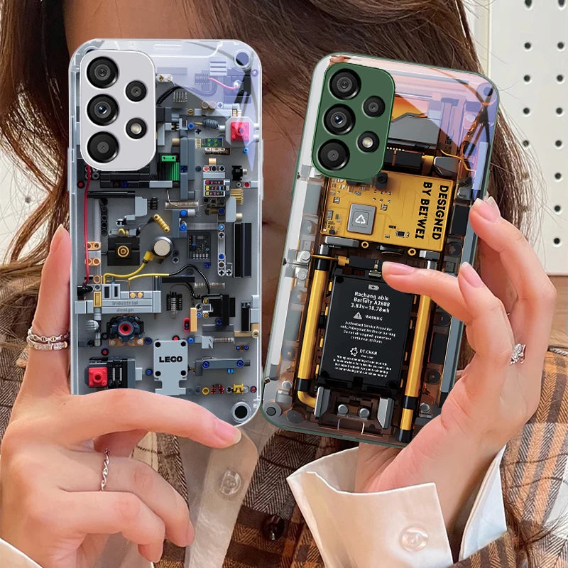 Mechanical device black For Samsung Galaxy S10 4G S20 11E 30 S21 22 S24 Fe Pro S23 S25 Ultra 5G S9 Tempered Glass Phone Case