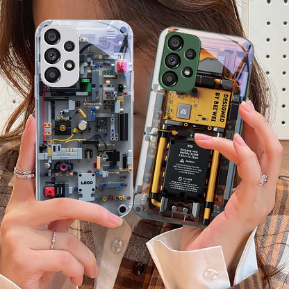 Mechanical device black For Samsung Galaxy S10 4G S20 11E 30 S21 22 S24 Fe Pro S23 S25 Ultra 5G S9 Tempered Glass Phone Case