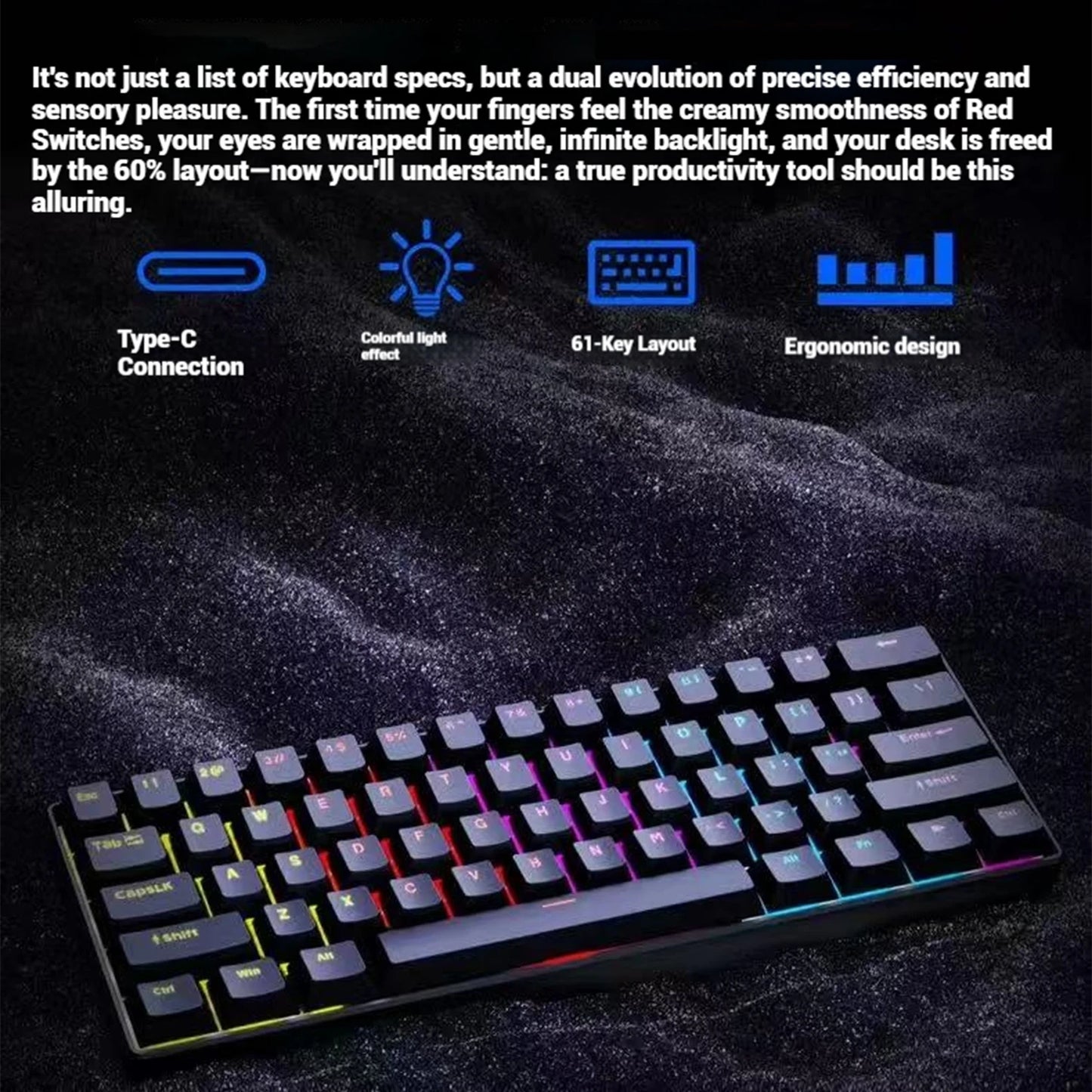 2026 New USB Gaming Mechanical Mini Keyboard Red Switch RGB Backlit 61 Keys Wired Feel for Game/Office