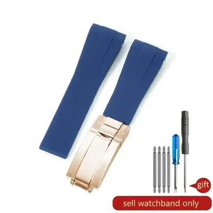 High Quality Black Green Red Blue White Colored Style Silicone Watchband Curved Interface for Rolex Datejust Submariner Strap