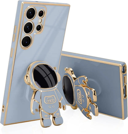 Luxury Astronaut Stand case for Samsung Galaxy S21 S22 S23 S24 S25 FE Ultra Plus Slim Fit Soft Shockproof  Electroplated Cover