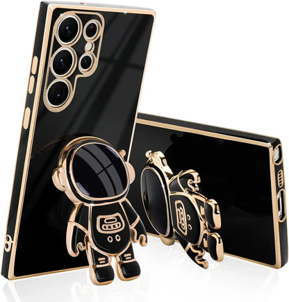Luxury Astronaut Stand case for Samsung Galaxy S21 S22 S23 S24 S25 FE Ultra Plus Slim Fit Soft Shockproof  Electroplated Cover