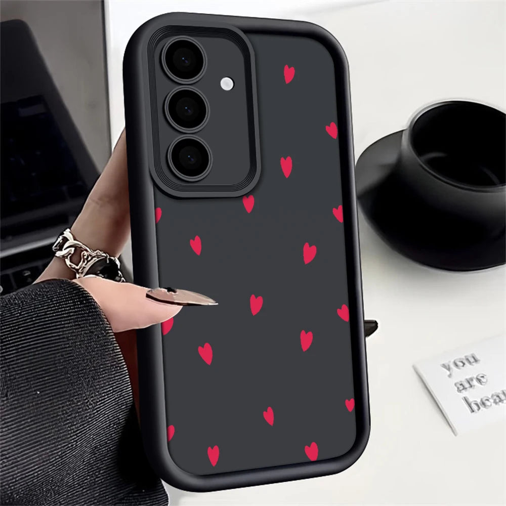Black Love Heart Soft Phone Case For Samsung Galaxy S25 FE S22 S21 S23 S20 S24 Ultra FE A35 15 A25 A55 Note 20 Plus 5G Cover