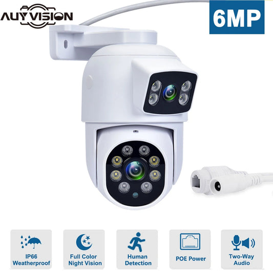 Outdoor Dual Lens 6MP PTZ POE IP Camera CCTV Security Dome Two-Way Audio Color Night Video Surveillance For Nvr System Xmeye