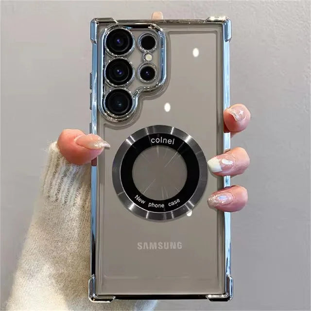 For Magsafe Plating Phone Cases For Samsung Galaxy S25 S24 S23 S22 Ultra S21 Plus FE 5G Note 20 Shockproof Clear Magnetic Cover