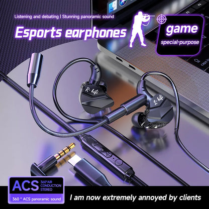 Gamer Gaming Headphones with HD Microphone 3.5mm&TypeC In-ear Headphones Wired Earphone HiFi Stereo Headset for IPhone Samsung