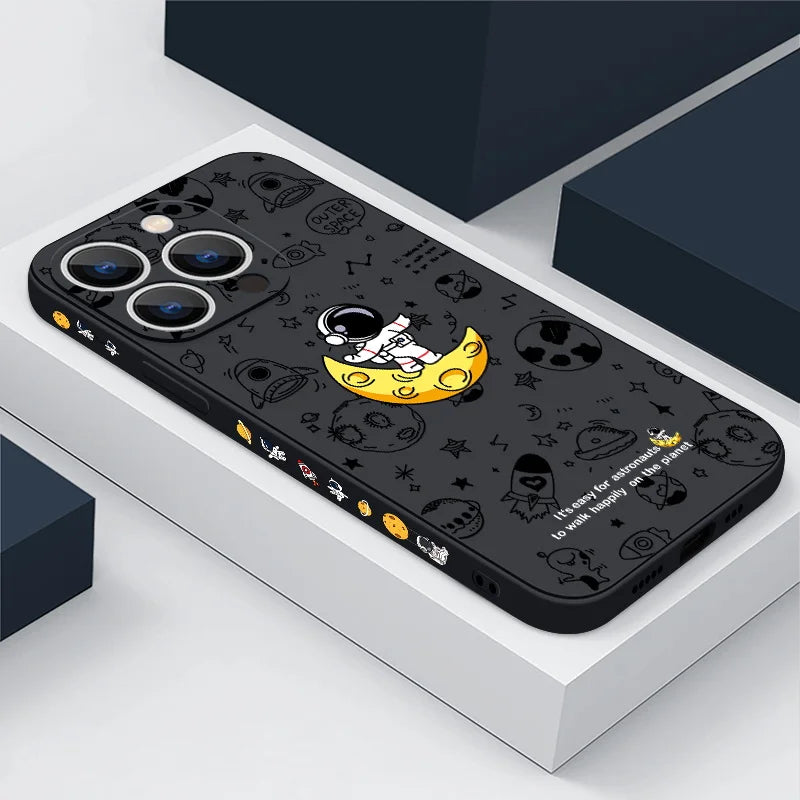 Cartoon Astronaut Pattern Case For iPhone 16 15 14 Pro Max 11 12 Shockproof Silicone Soft Phone Cover For iPhone 13 14 15 16 Pro