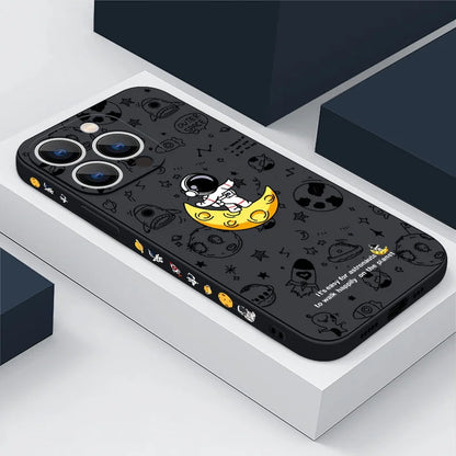 Cartoon Astronaut Pattern Case For iPhone 16 15 14 Pro Max 11 12 Shockproof Silicone Soft Phone Cover For iPhone 13 14 15 16 Pro