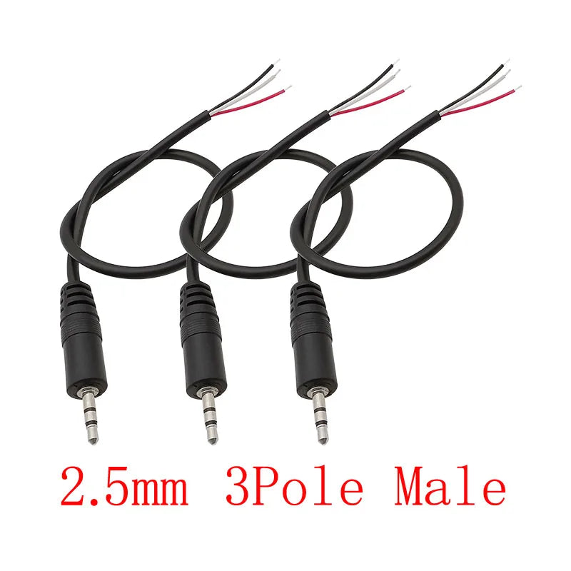 3Pcs 2.5mm/3.5mm Male Female 2/3/4Pole Mono/Stereo Aux Plug Jack Connector To Bare Wire End For DIY Audio Headphone Cable Repair