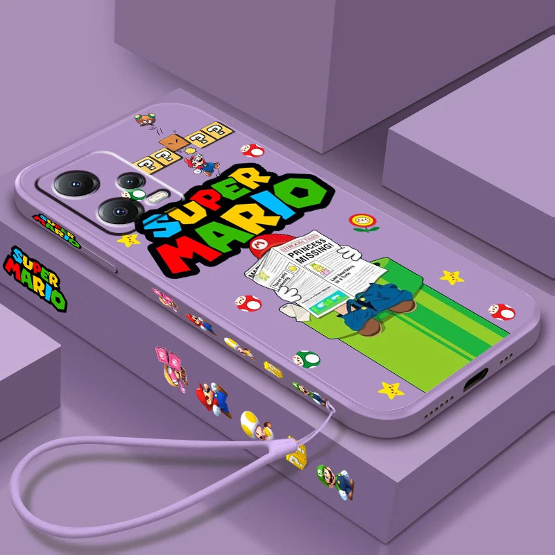 S-Super M-Marios B-Bros Cute Liquid Left Rope For Xiaomi Redmi Note 13 12 12S 12R 11 11T 11S 10 10S Pro Plus 5G TPU Phone Case