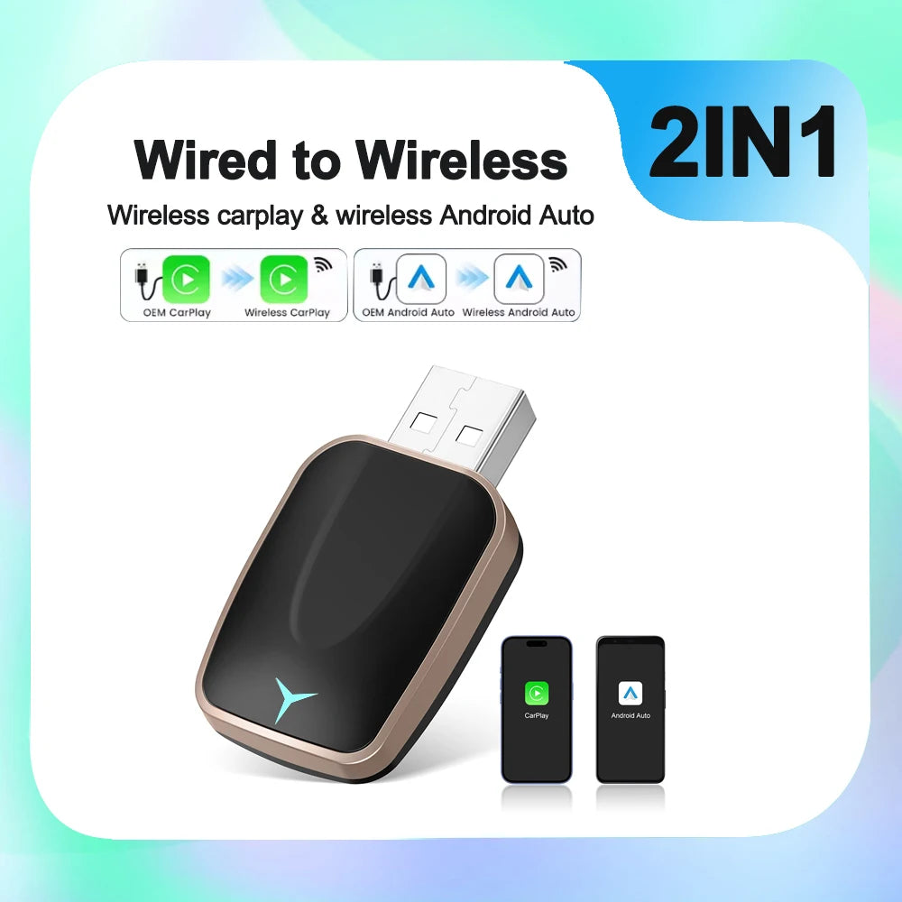 2 in 1 Smart Dongle AI Box Mini Adapter Wired to Wireless Carplay&Android Auto Compatible with 99% of Cars Plug and Play WiFi