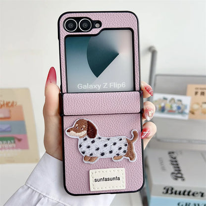 Cartoon PU Leather Shockproof Phone Case for Samsung Galaxy Z Flip 6 5 4 3 Flip6 Flip5 Flip4 Flip3 5G Hinge Protective Cover