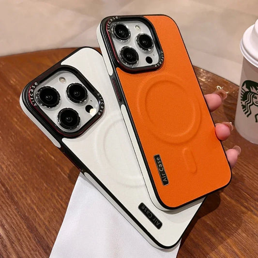 Business Double Color Leather Magsafe Case for iPhone 12 13 16 15 Pro Max Magnetic Matte Soft Shockproof Cover for iPhone 15Pro
