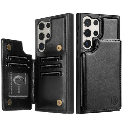 Wallet Magnetic Double Buckle RFID Blocking Card Slot Leather Case For Samsung Galaxy S25 Ultra S24 FE S23 Plus S22 S21 S20 FE