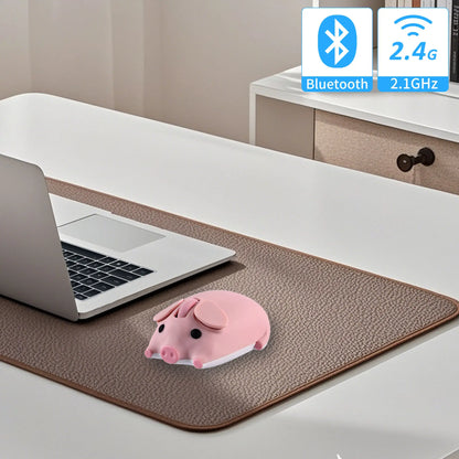 Cartoon Pig Design Computer Mouse Dual-mode 2.4G+Bluetooth Cute Ergonomic Optical Mice Game Laptop PC Universal For Girl Gift