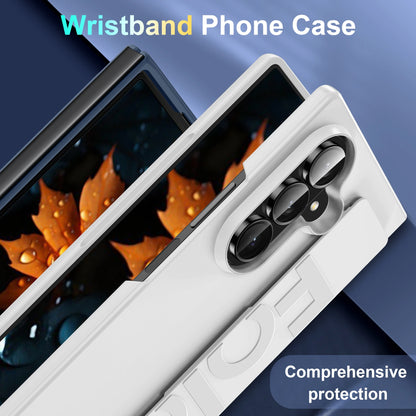Luxury Ultra-thin Matte Silicone Wrist Strap Case For Samsung Galaxy Fold 7 6 5 4 3 5G Folding Shockproof Hard Back Cover
