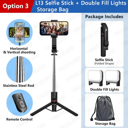 Shooting Record Wireless Selfie Stick for Smartphone 44 Inch Tripod with Bluetooth Remote, Portables Foldable Stand for Vlog