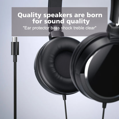 3.5mm/Type-C Wired Headphones Noise Cancelling Business Over Ear Headset Flexible Adjustable Stereo Earphones for PC MP3 Mobile