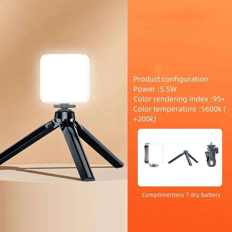 Portable Video Fill Light For Camera Phone Laptop Selfie Adjustable Photography Pocket Fill Light with Clamp Tripod Selfie Stick